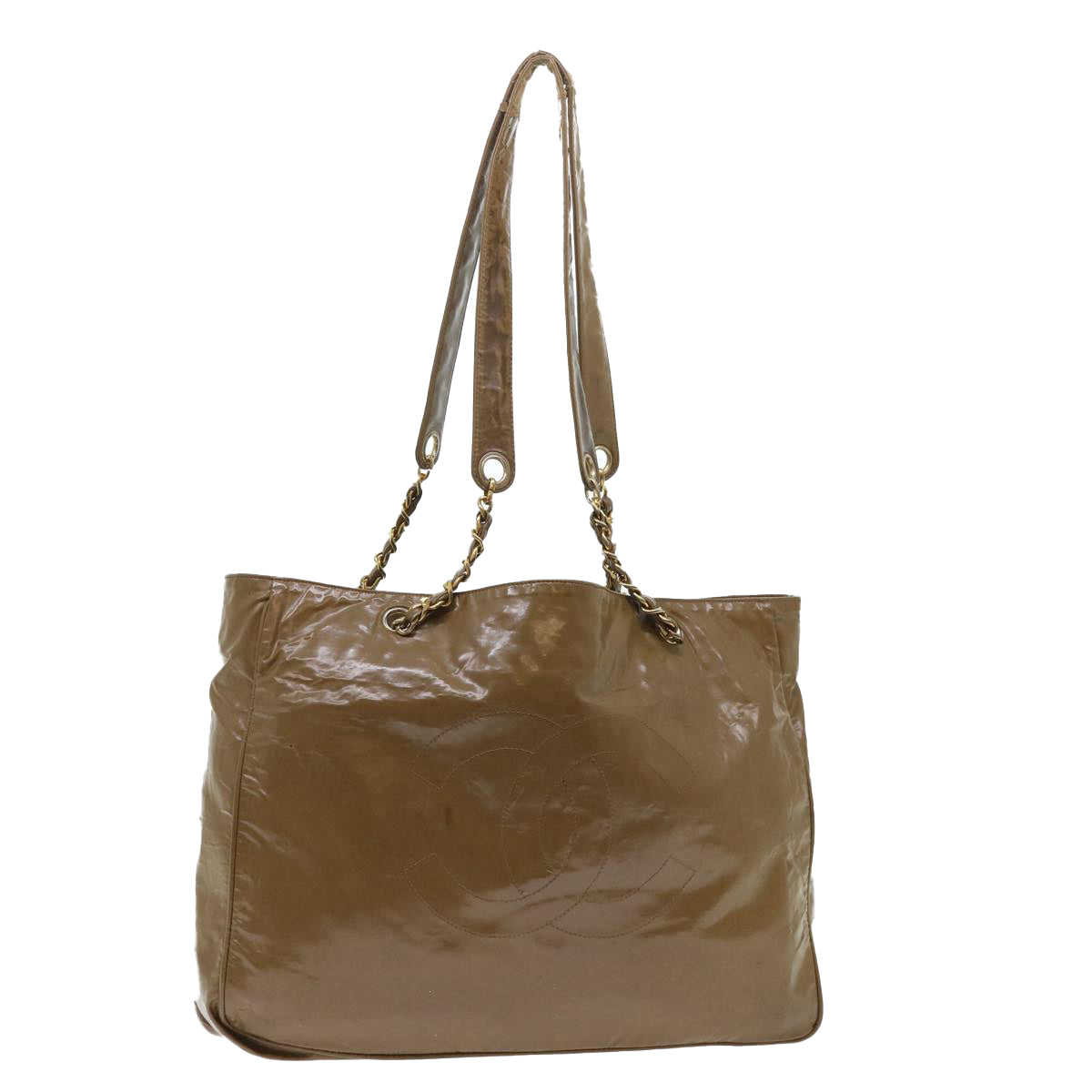 CHANEL Shoulder Bag Patent leather Brown CC Auth bs7959