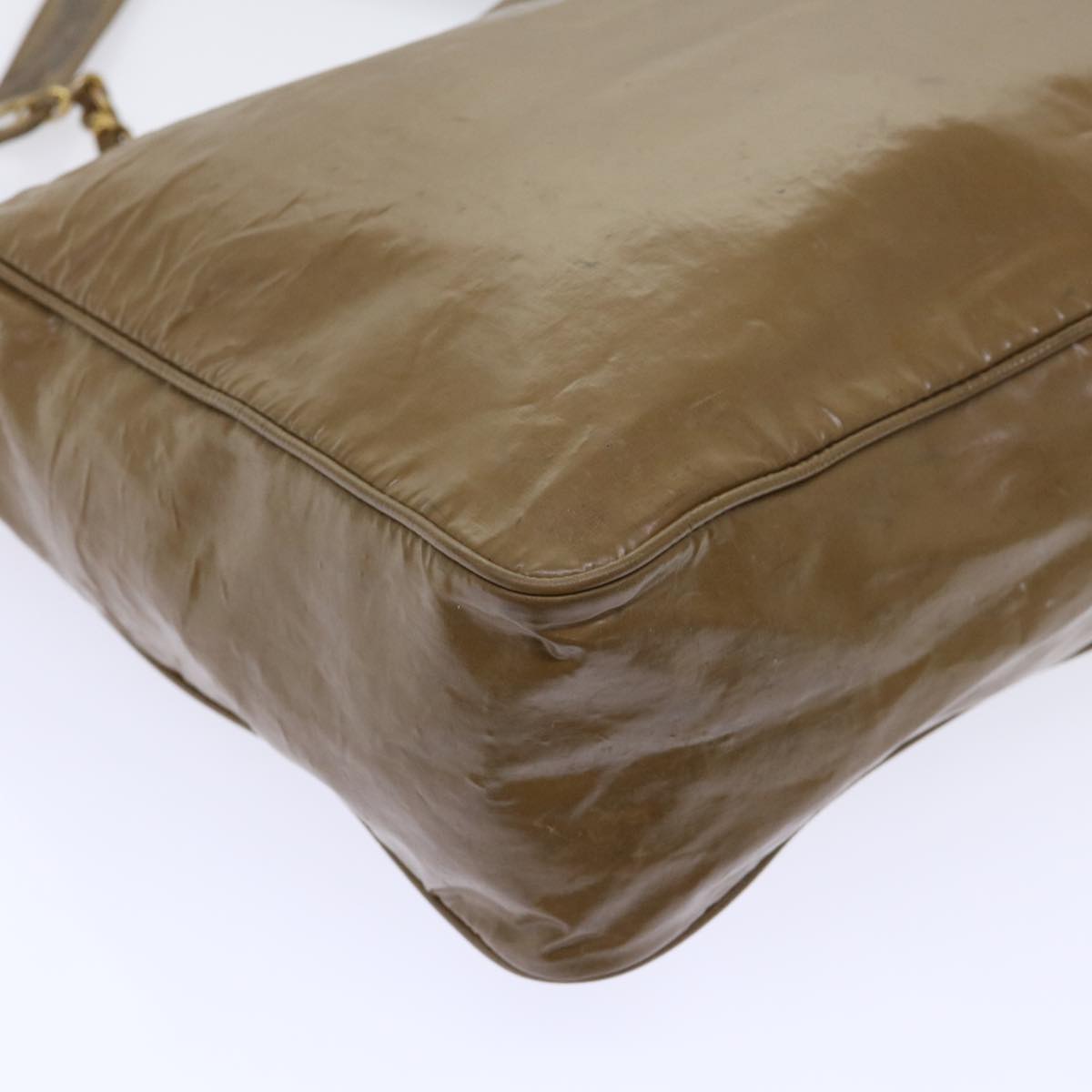 CHANEL Shoulder Bag Patent leather Brown CC Auth bs7959