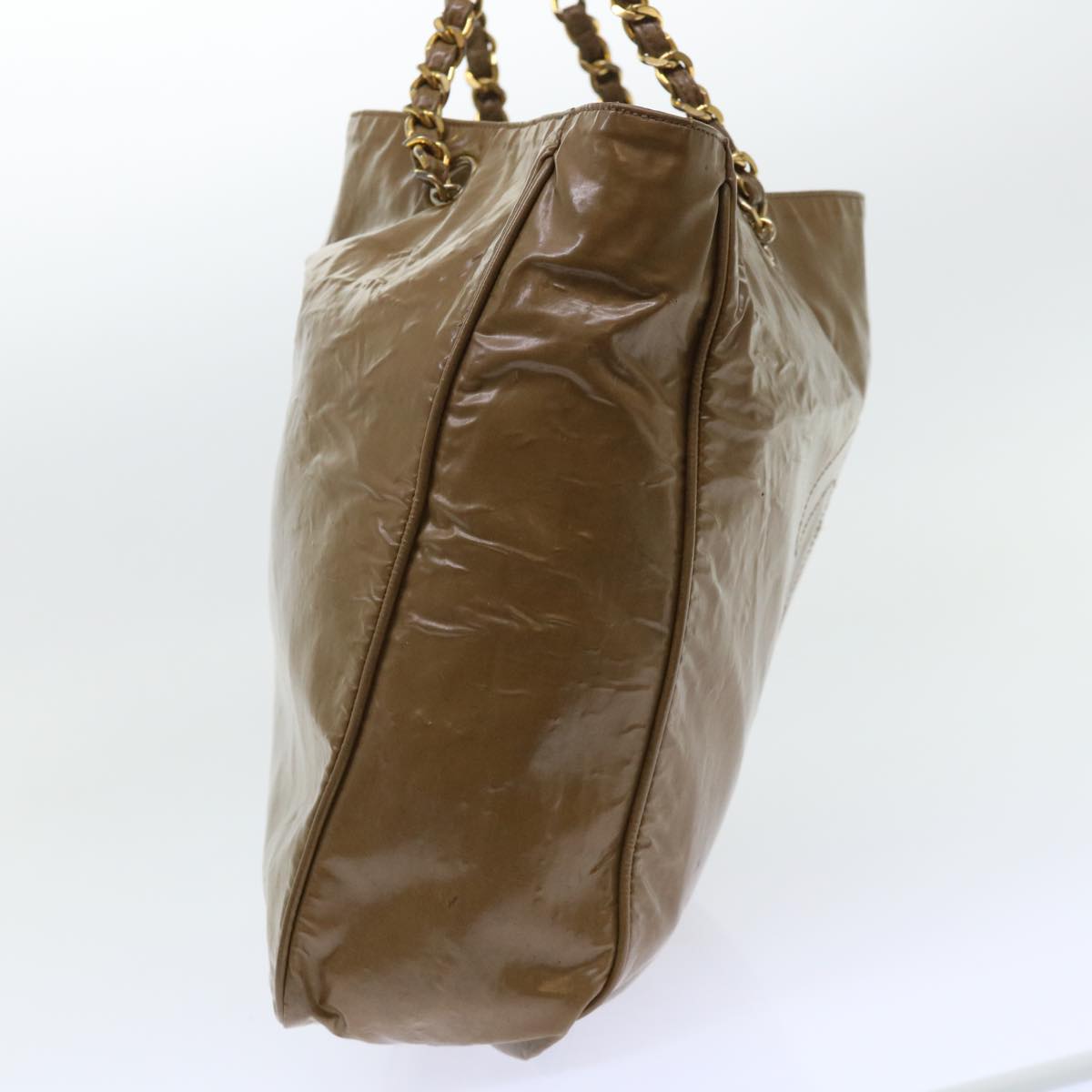 CHANEL Shoulder Bag Patent leather Brown CC Auth bs7959