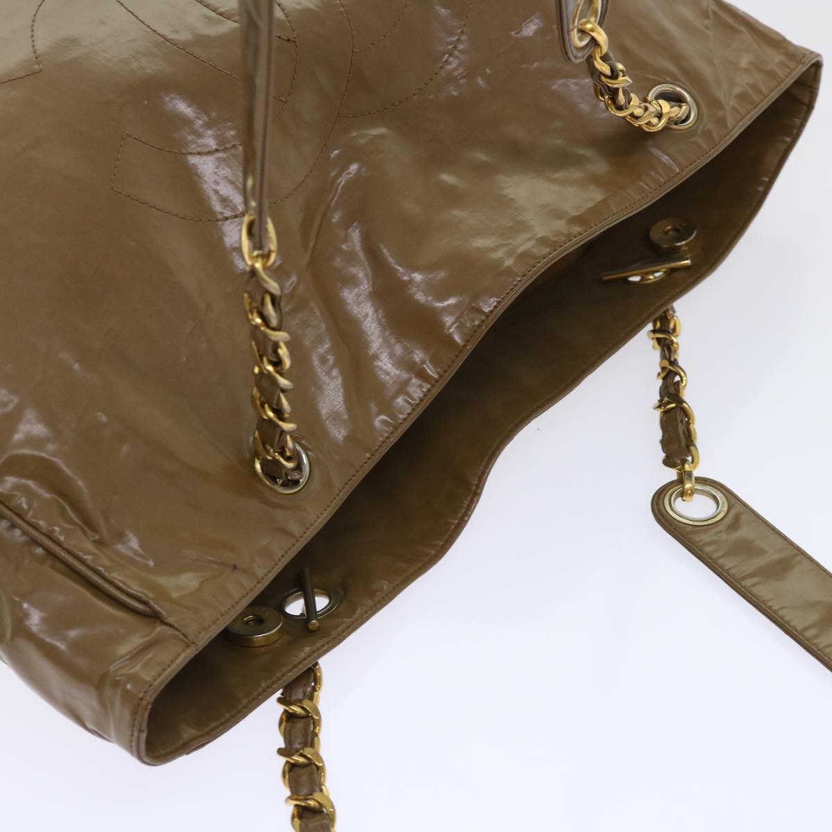 CHANEL Shoulder Bag Patent leather Brown CC Auth bs7959