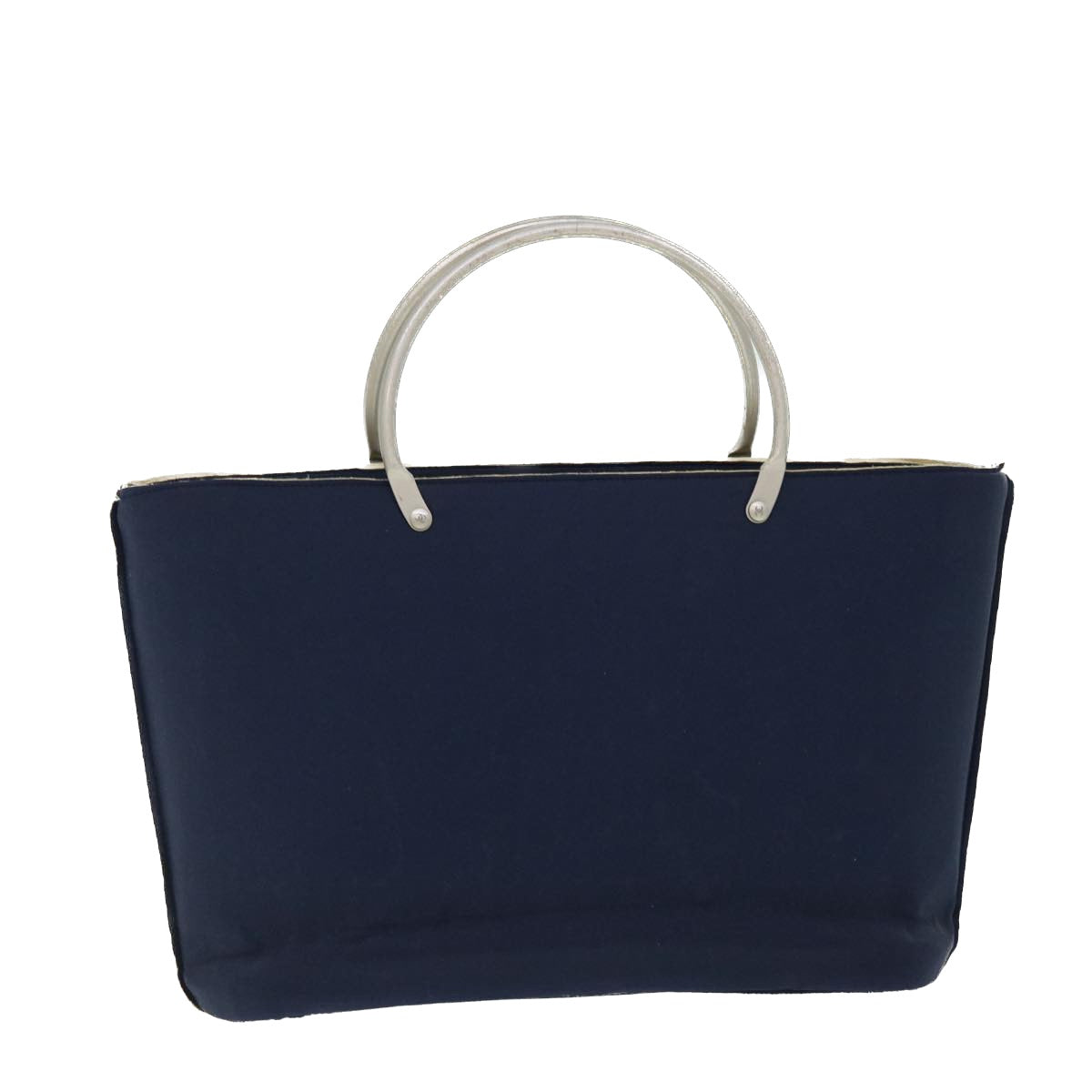CHANEL Hand Bag Canvas Navy CC Auth bs8016