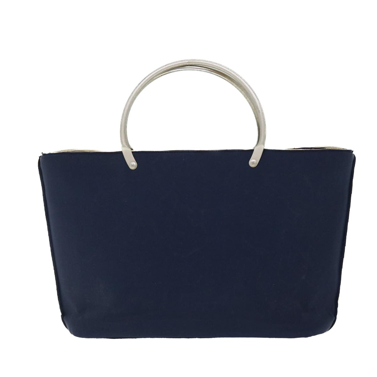 CHANEL Hand Bag Canvas Navy CC Auth bs8016