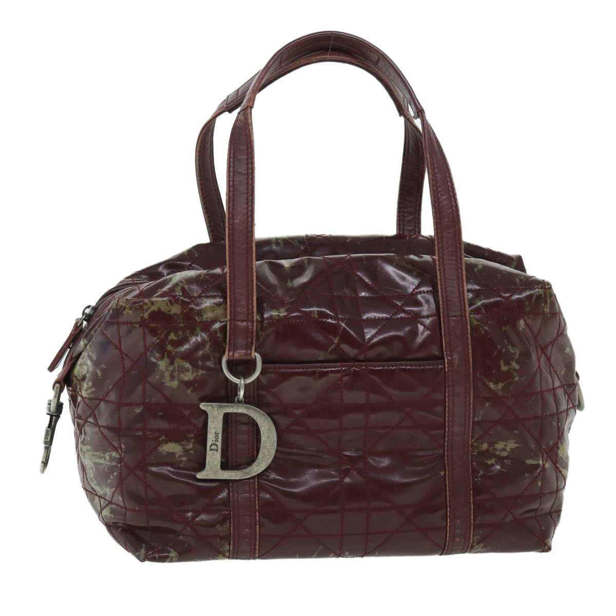CHRISTIAN DIOR Canage Shoulder Bag Patent leather Wine Red Auth bs8029