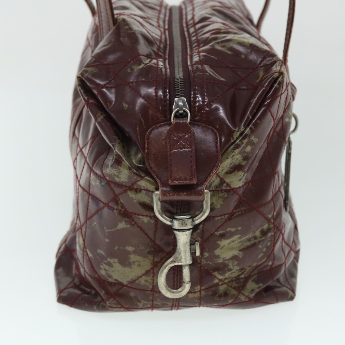 CHRISTIAN DIOR Canage Shoulder Bag Patent leather Wine Red Auth bs8029