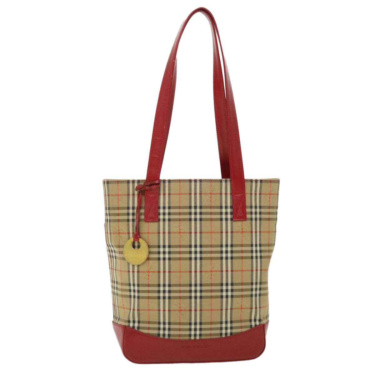 BURBERRY Nova Check Tote Bag Canvas Leather Red Beige black Auth bs8128