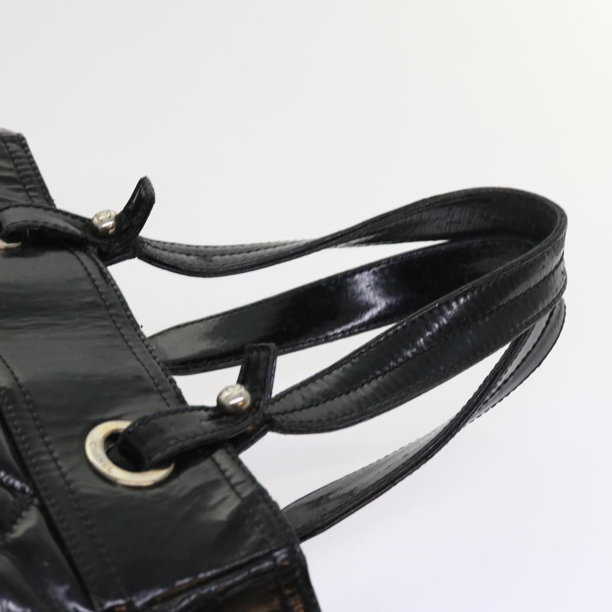 Top Quality Chanel Paris Biarritz Hand Bag Patent leather Black CC Auth bs8268
