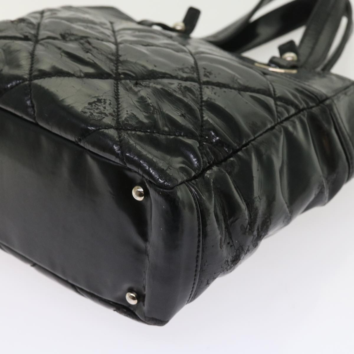Top Quality Chanel Paris Biarritz Hand Bag Patent leather Black CC Auth bs8268