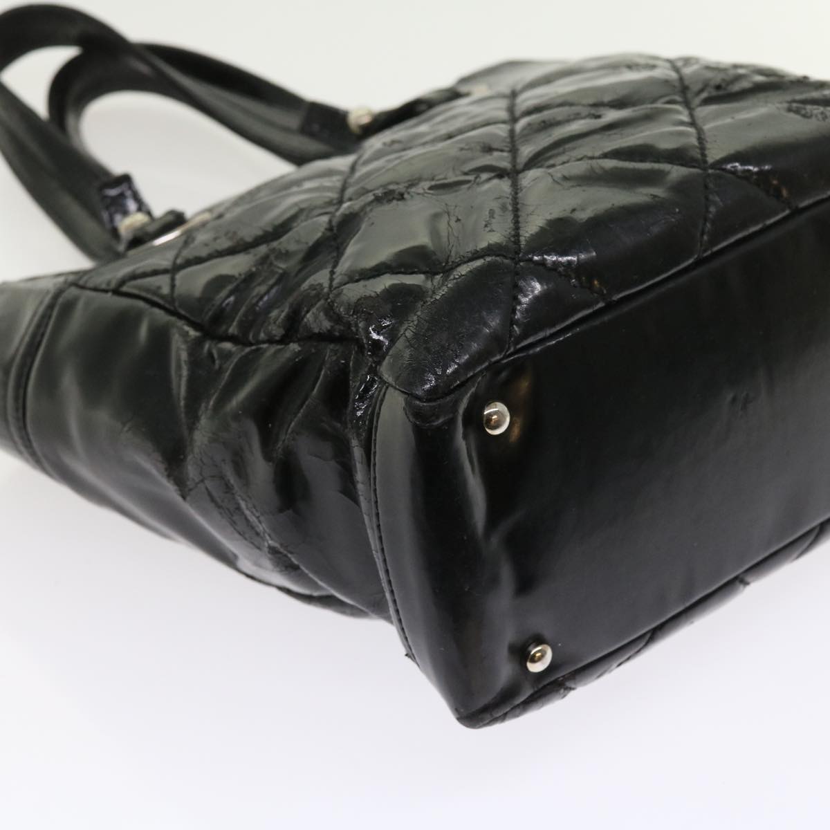 Top Quality Chanel Paris Biarritz Hand Bag Patent leather Black CC Auth bs8268