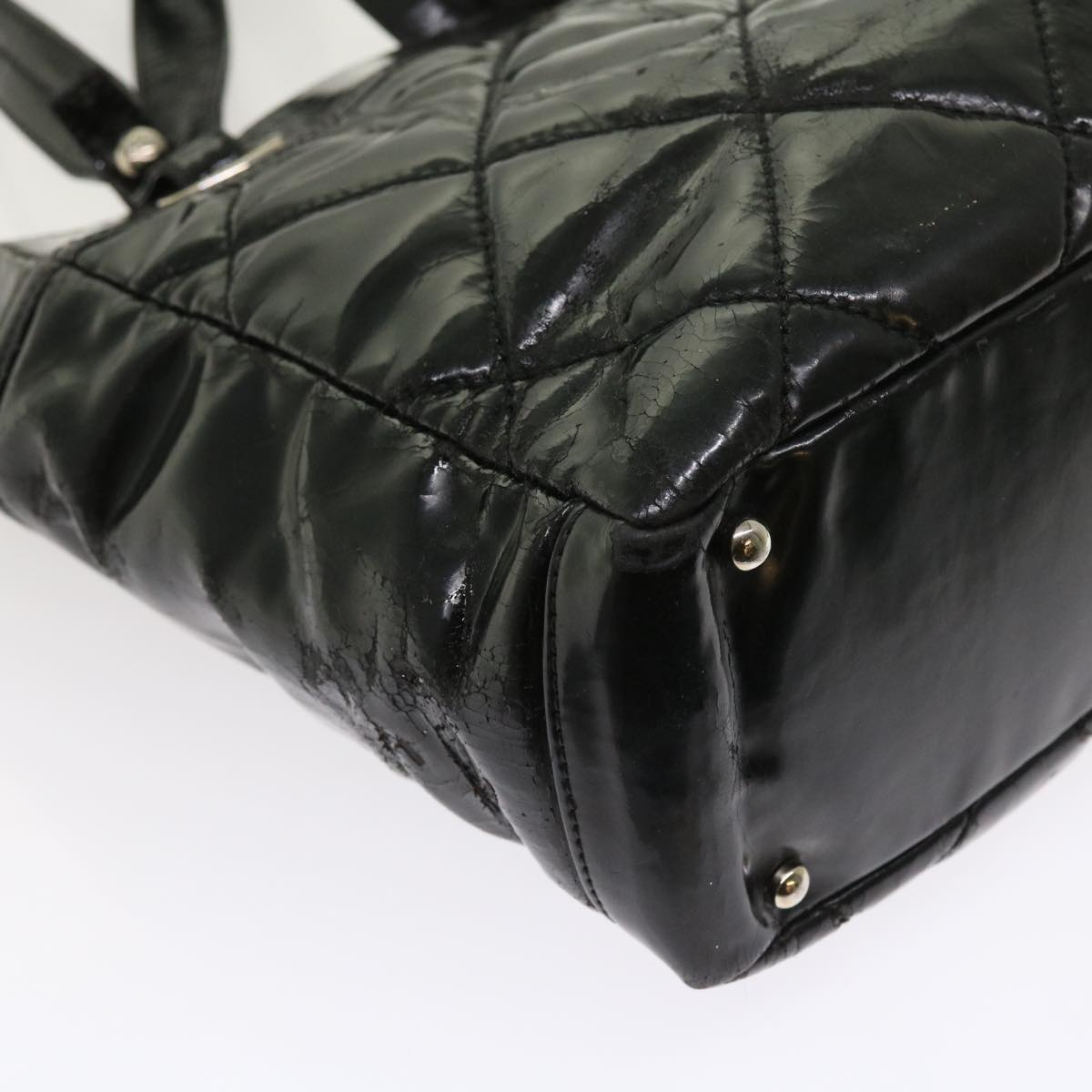 Top Quality Chanel Paris Biarritz Hand Bag Patent leather Black CC Auth bs8268