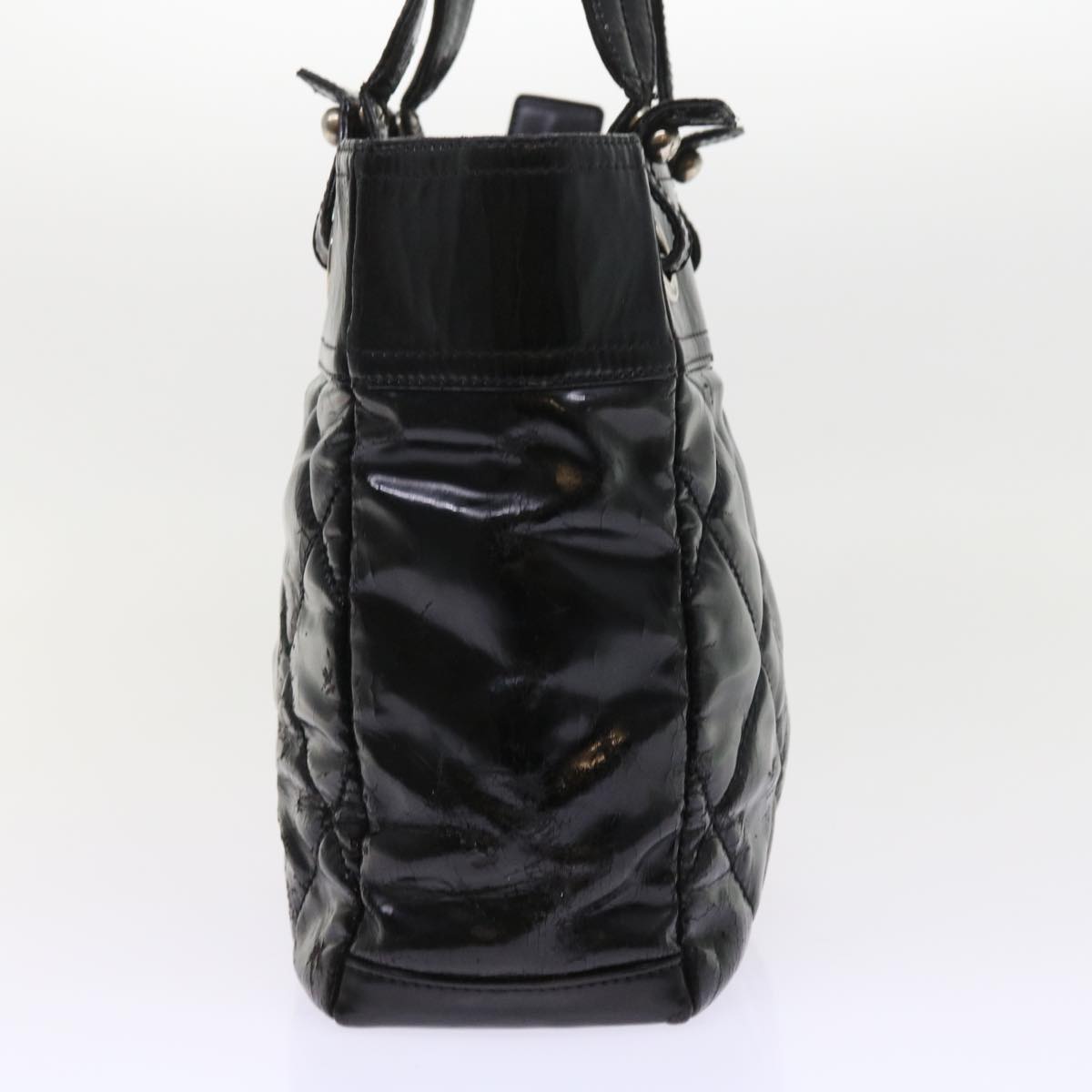 Top Quality Chanel Paris Biarritz Hand Bag Patent leather Black CC Auth bs8268