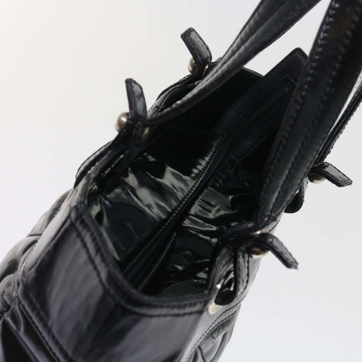 Top Quality Chanel Paris Biarritz Hand Bag Patent leather Black CC Auth bs8268