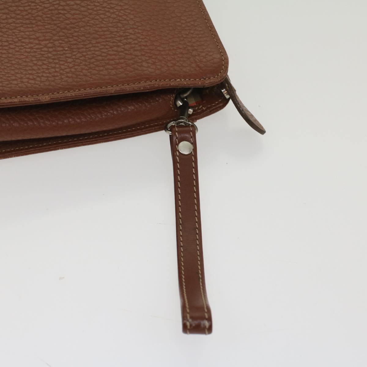 BURBERRYSs Clutch Bag Leather Brown Auth bs8539