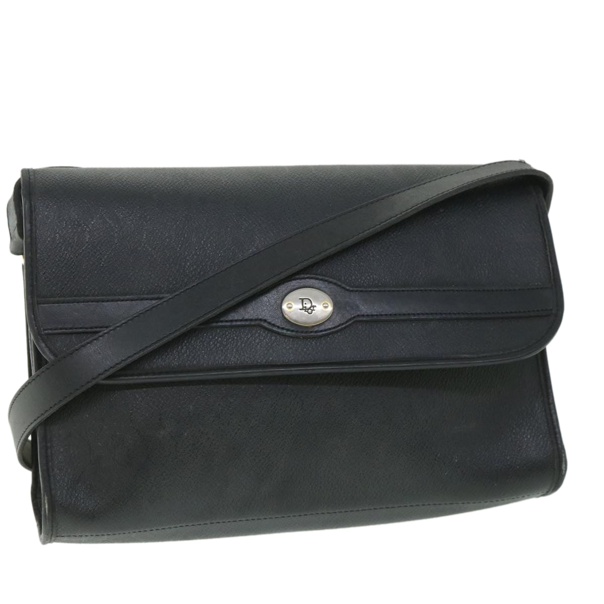 CHRISTIAN DIOR Honeycomb Canvas Shoulder Bag PVC Leather Black Auth bs8977