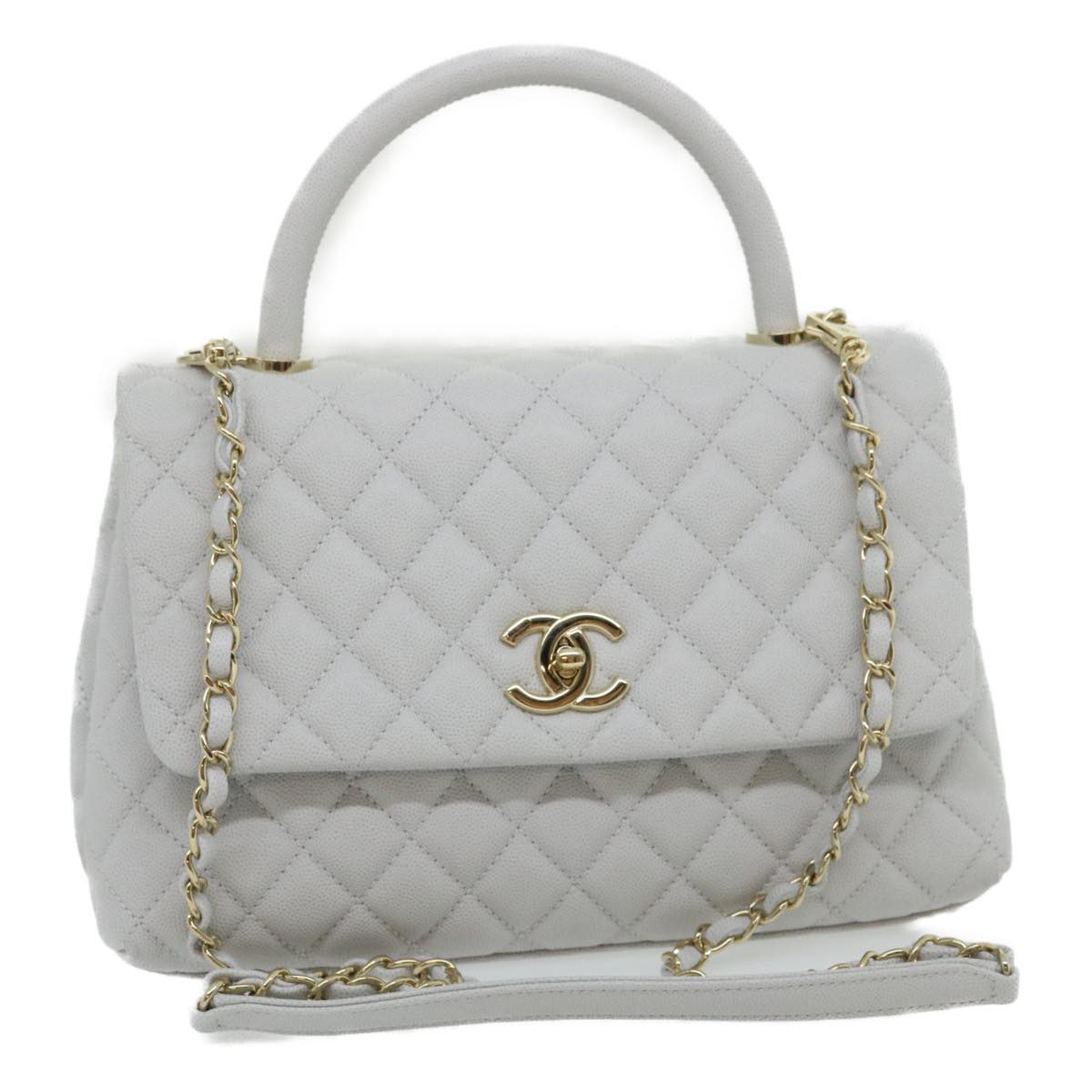 CHANEL Matelasse Chain Shoulder Hand Bag Caviar Skin 2way White CC Auth bs910A