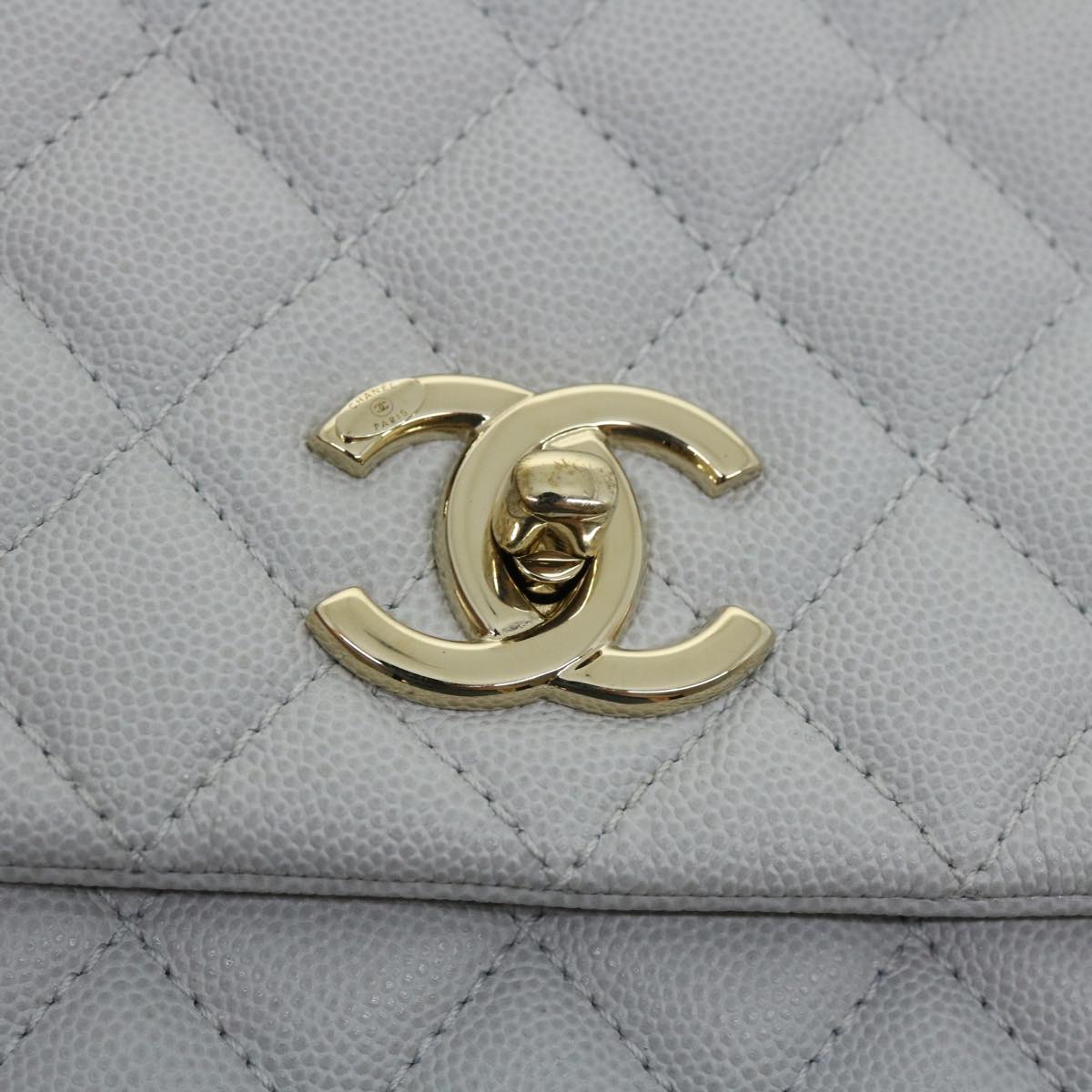 Top Quality Chanel Matelasse Chain Shoulder Hand Bag Caviar Skin 2way White CC Auth bs910A