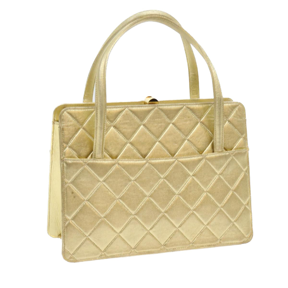 CHANEL Hand Bag Lamb Skin Gold Tone CC Auth bs9172