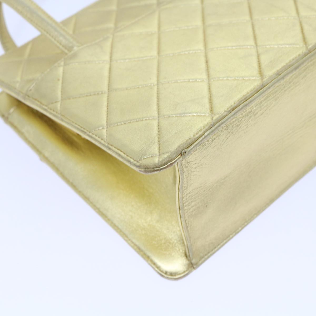 Top Quality Chanel Hand Bag Lamb Skin Gold Tone CC Auth bs9172