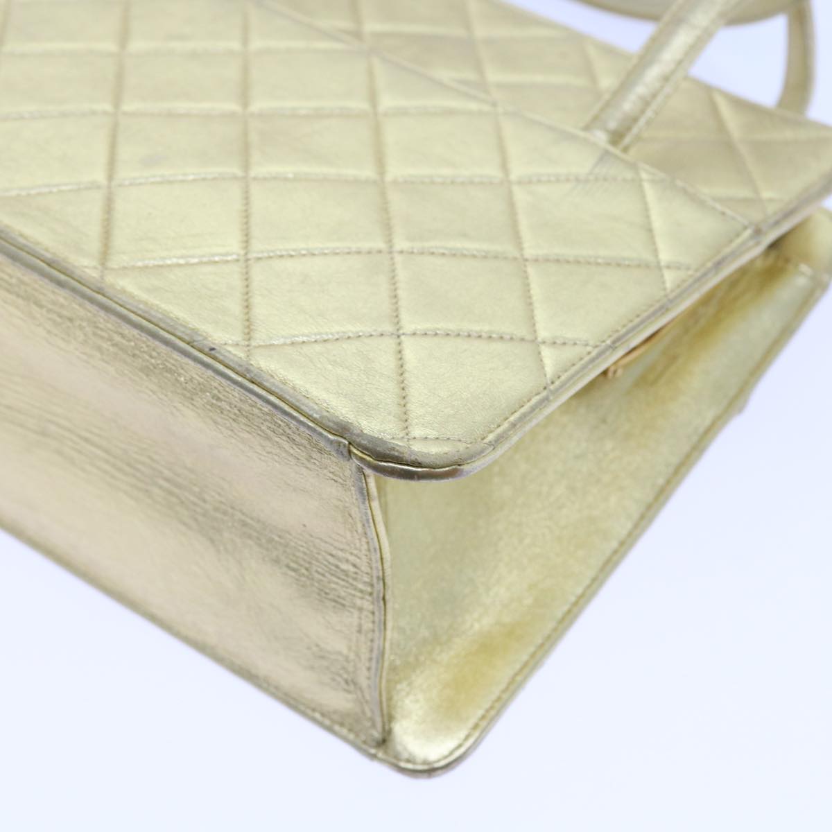 Top Quality Chanel Hand Bag Lamb Skin Gold Tone CC Auth bs9172