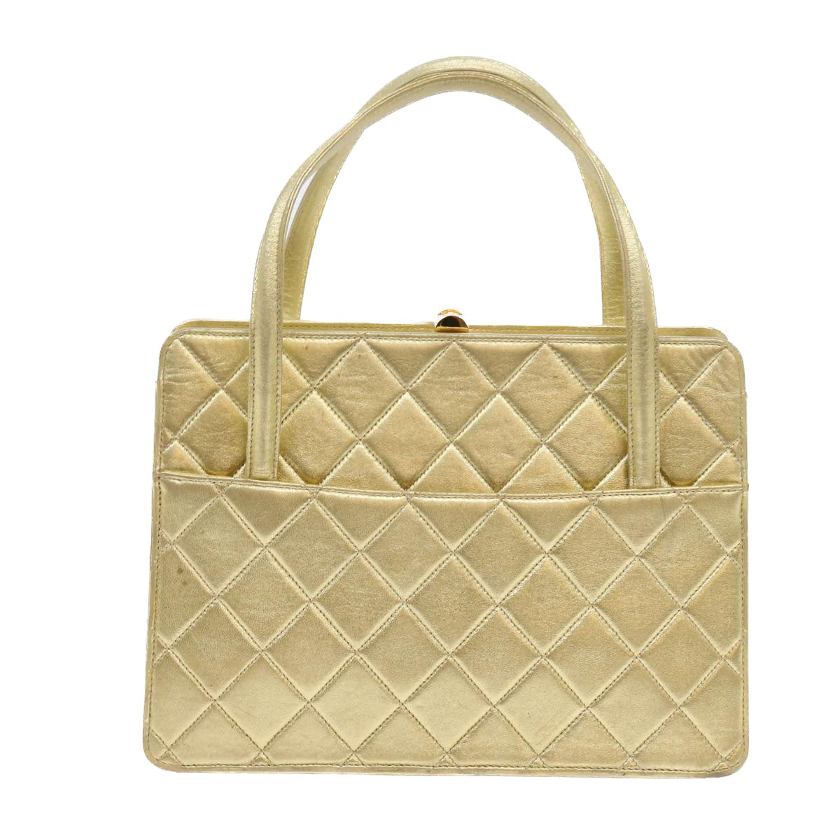 Top Quality Chanel Hand Bag Lamb Skin Gold Tone CC Auth bs9172
