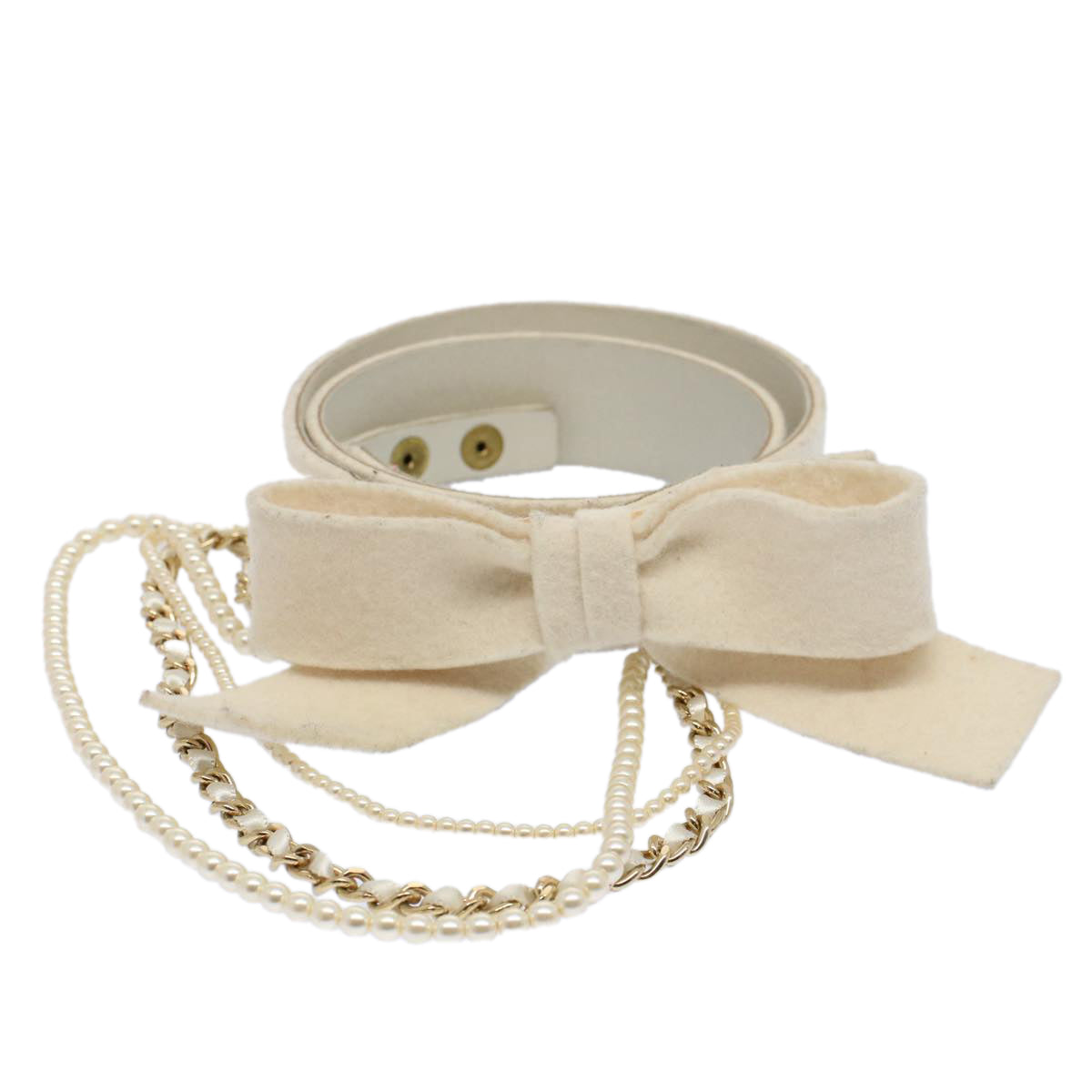 CHANEL Pearl Belt Wool 80/32 37.4" White CC Auth bs9177