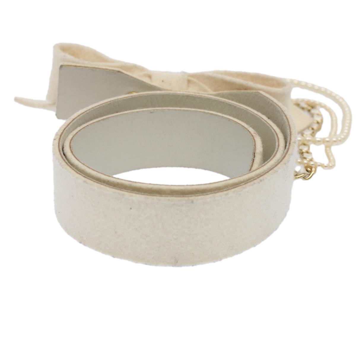CHANEL Pearl Belt Wool 80/32 37.4" White CC Auth bs9177