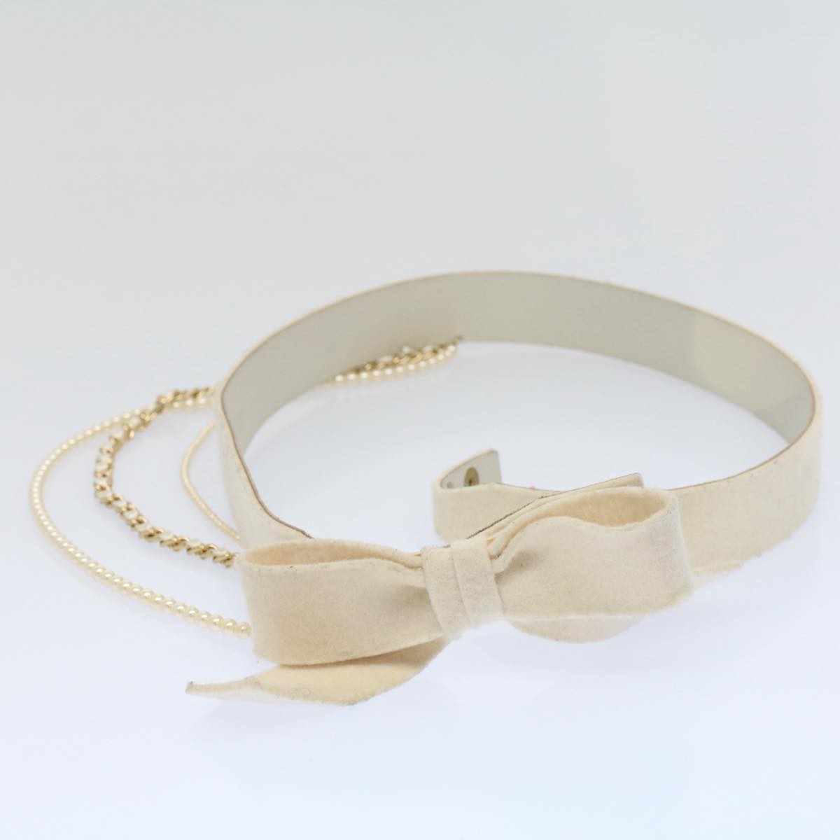 CHANEL Pearl Belt Wool 80/32 37.4" White CC Auth bs9177