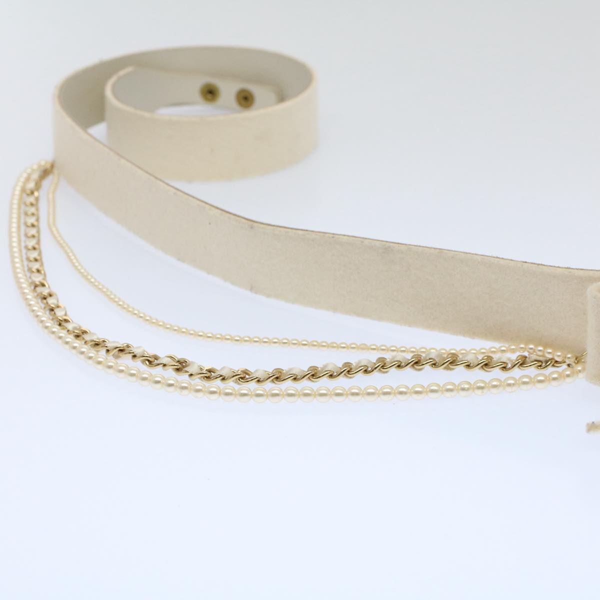 CHANEL Pearl Belt Wool 80/32 37.4" White CC Auth bs9177