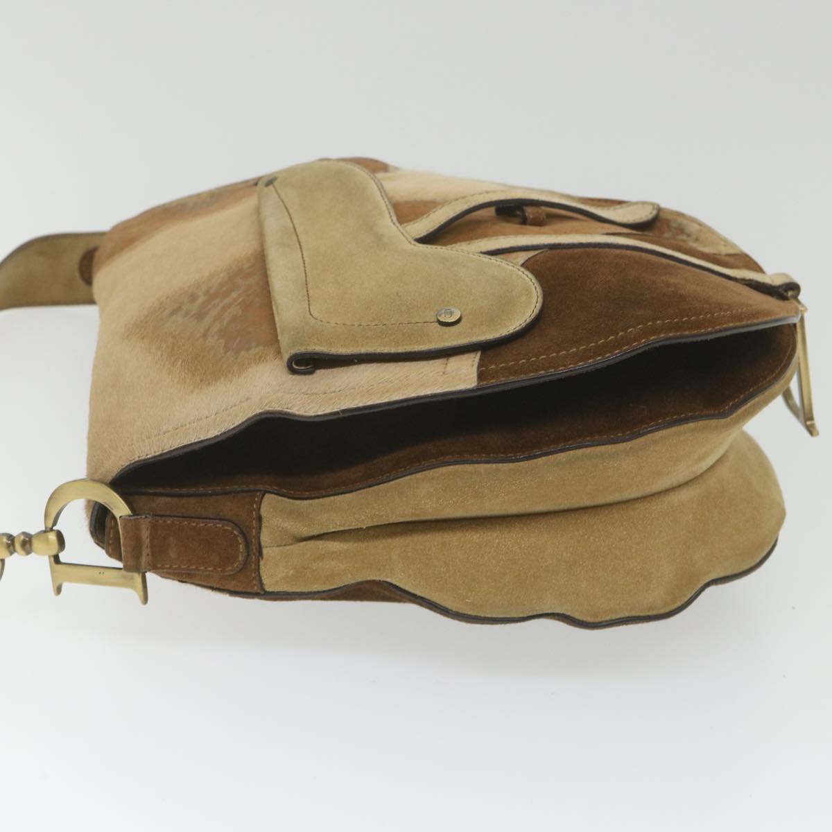 CHRISTIAN DIOR Saddle Shoulder Bag Suede Brown Auth bs9663
