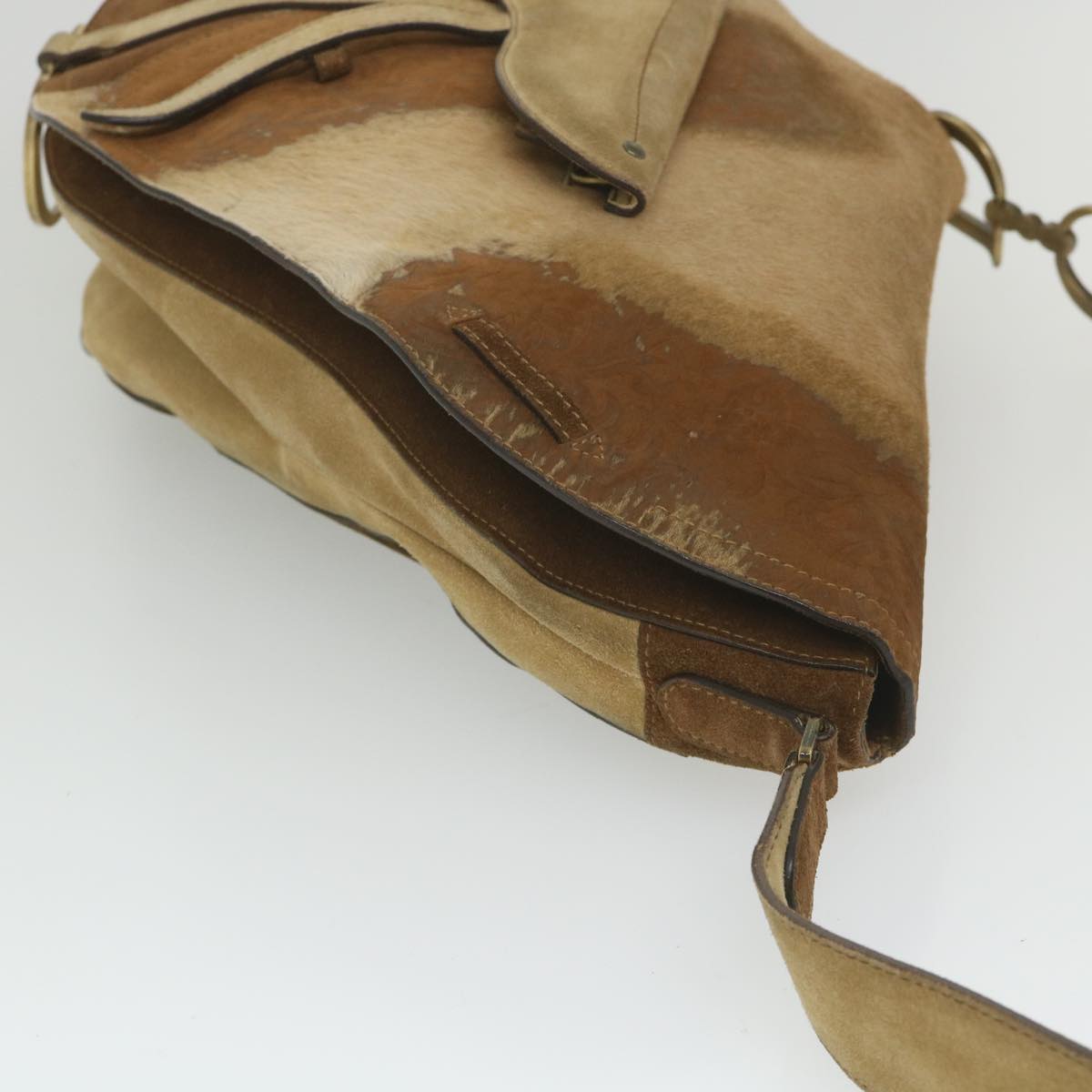 CHRISTIAN DIOR Saddle Shoulder Bag Suede Brown Auth bs9663