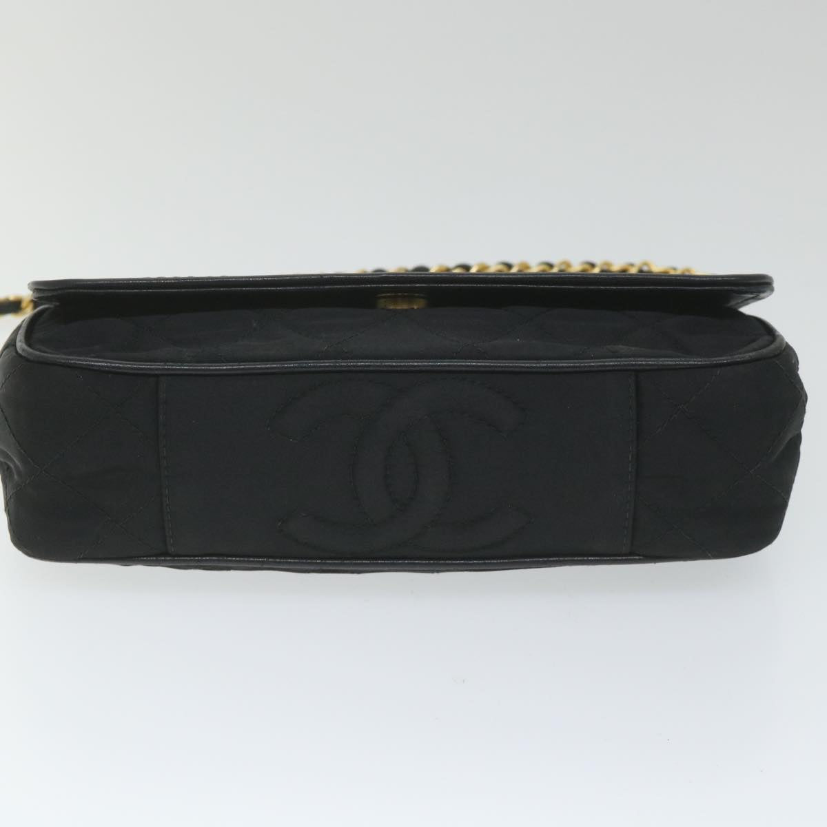 CHANEL Sequin Chain Shoulder Bag Nylon Black CC Auth bs9682