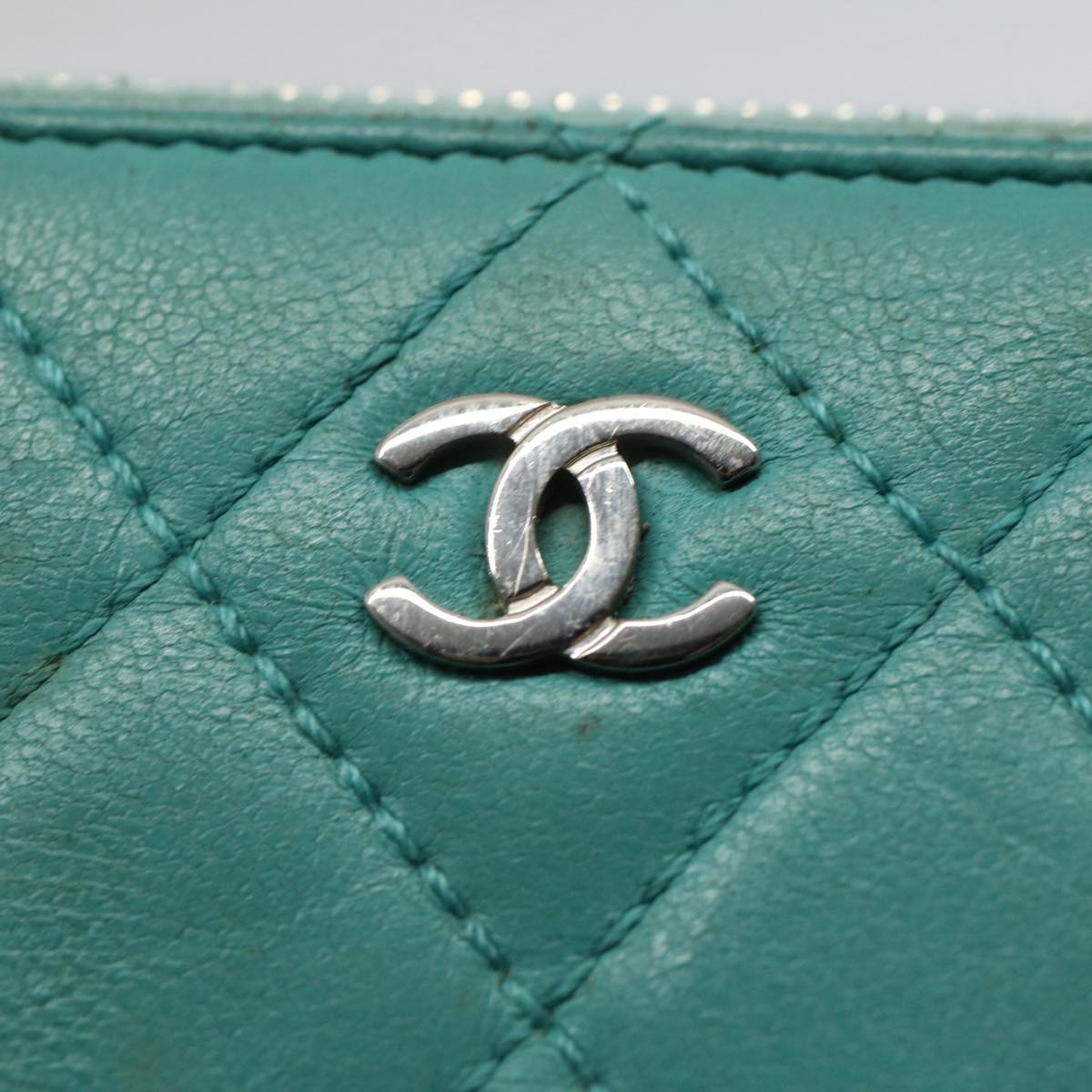 Top Quality Chanel Matelasse Wallet Lamb Skin Turquoise Blue CC Auth bs9740