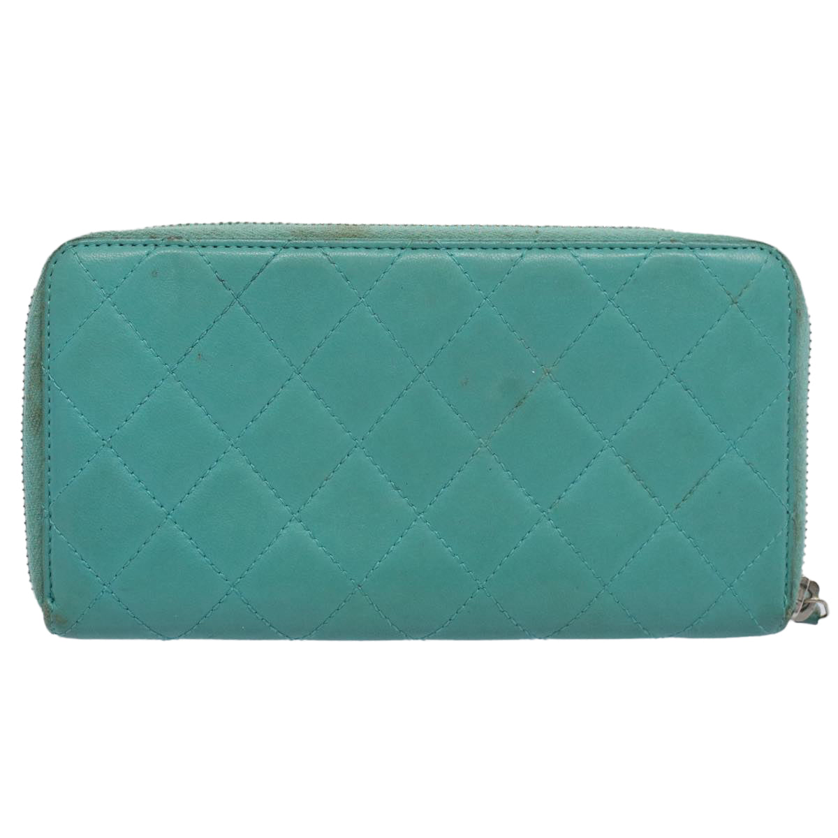 Top Quality Chanel Matelasse Wallet Lamb Skin Turquoise Blue CC Auth bs9740