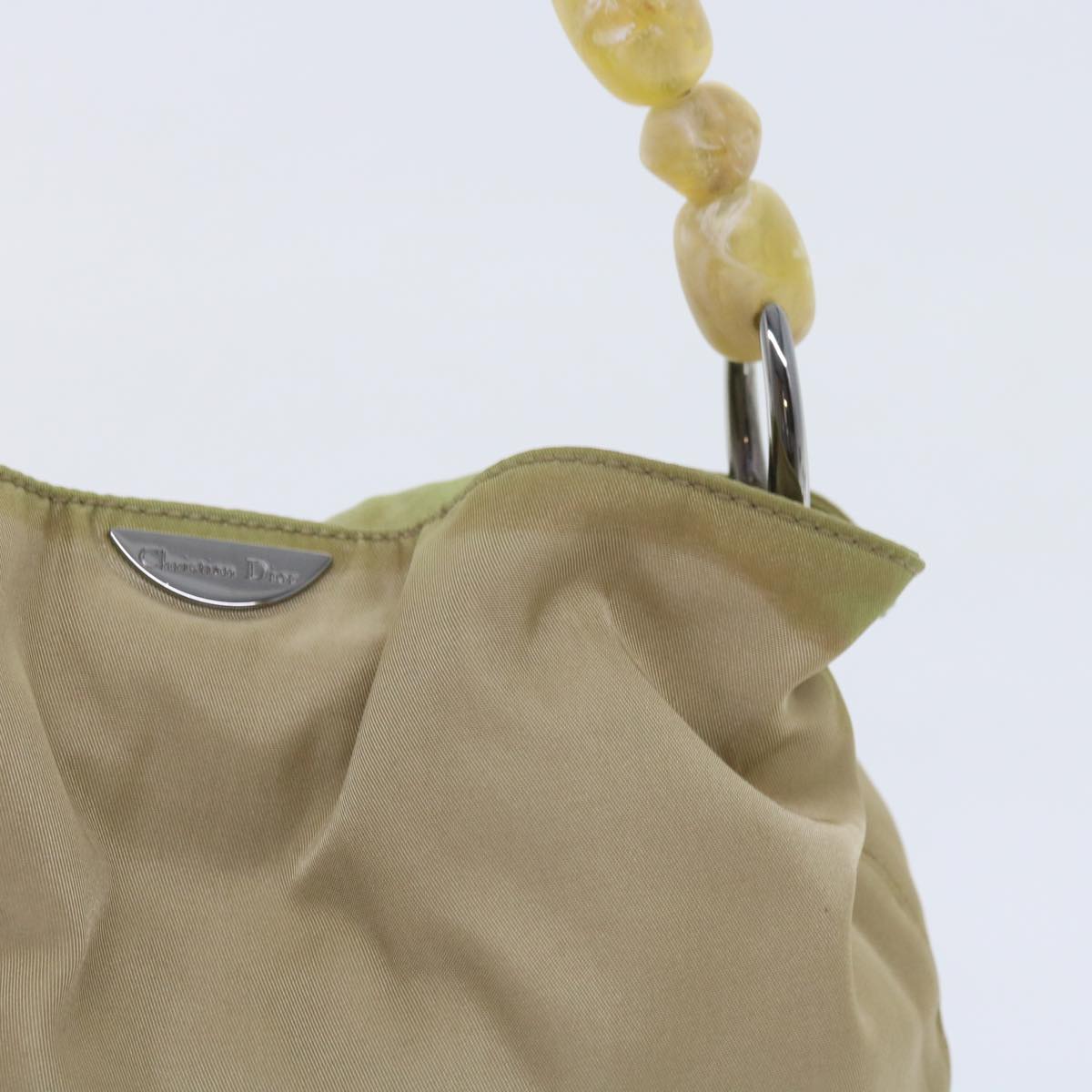 CHRISTIAN DIOR Maris Pearl Hand Bag Nylon Khaki Auth bs9763