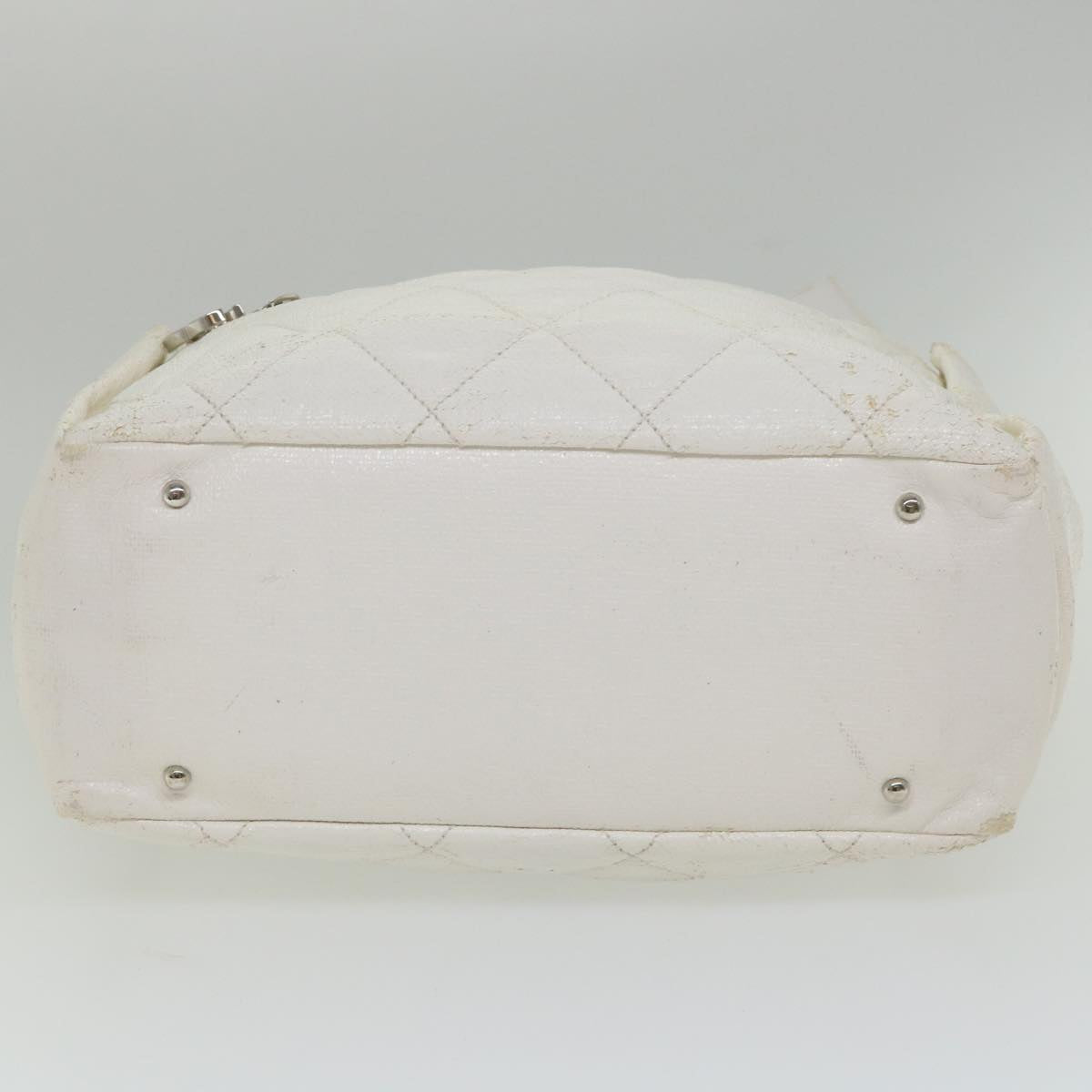 CHANEL Paris Biarritz Tote Bag Coated Canvas White CC Auth bs9935