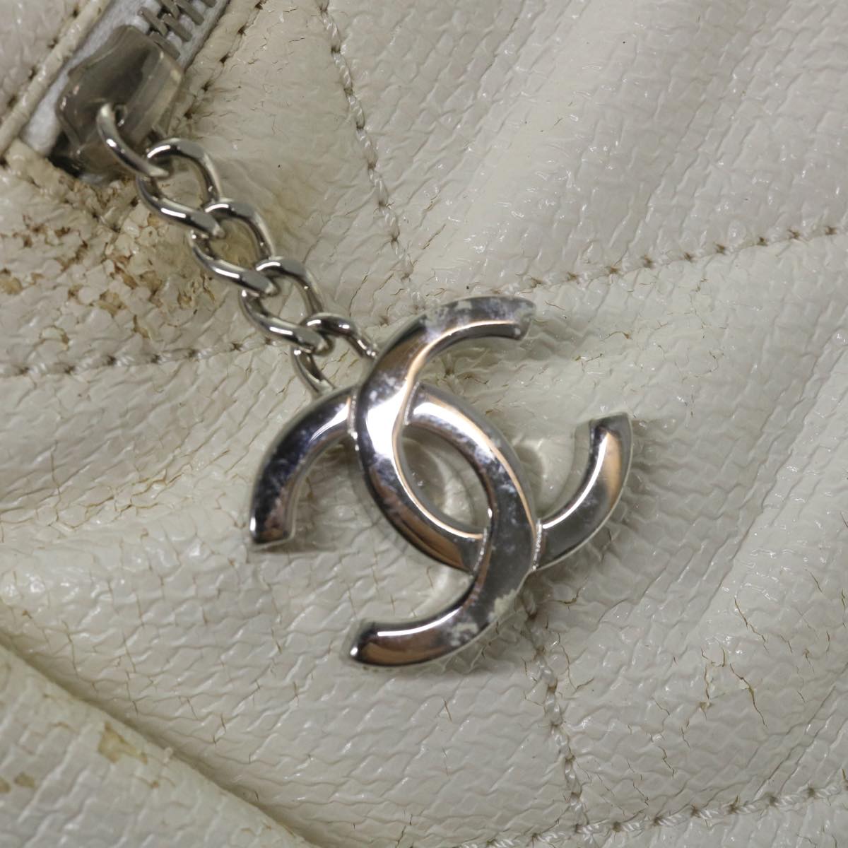 CHANEL Paris Biarritz Tote Bag Coated Canvas White CC Auth bs9935