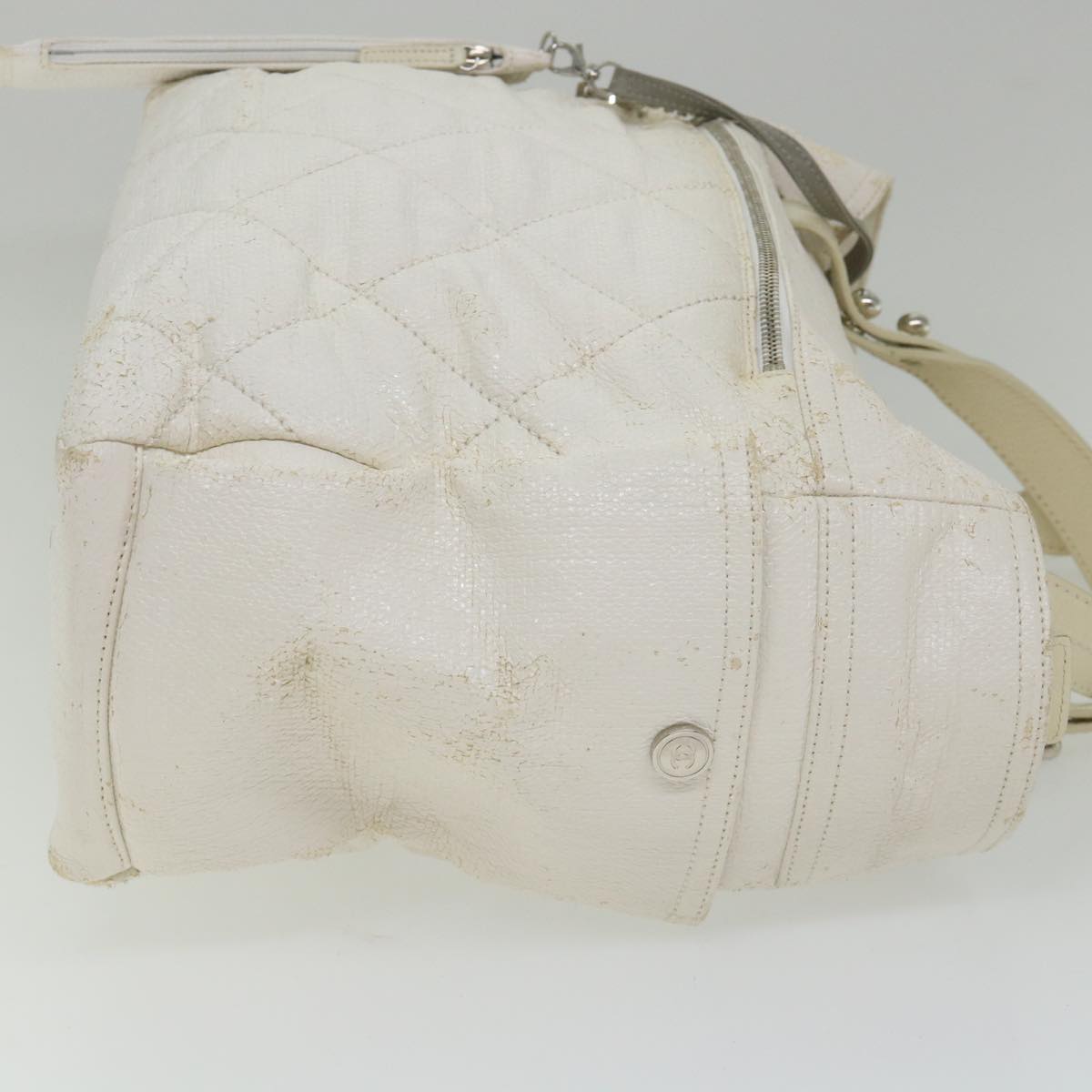 CHANEL Paris Biarritz Tote Bag Coated Canvas White CC Auth bs9935