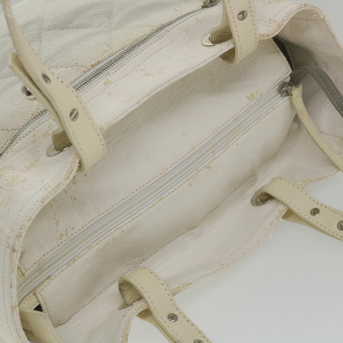 CHANEL Paris Biarritz Tote Bag Coated Canvas White CC Auth bs9935