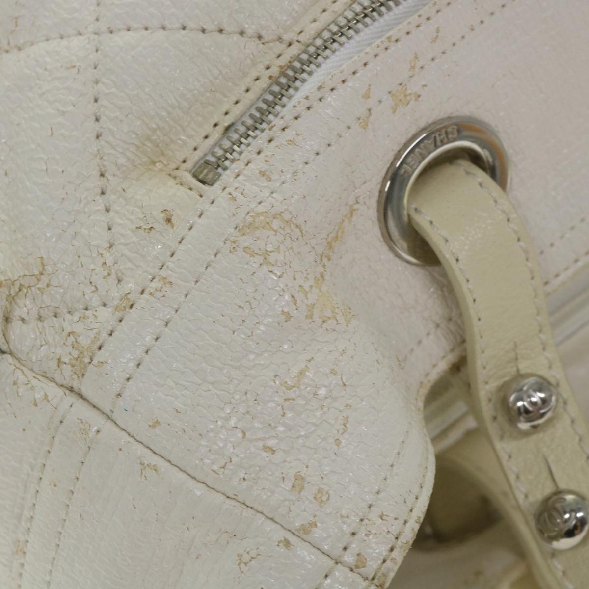 CHANEL Paris Biarritz Tote Bag Coated Canvas White CC Auth bs9935