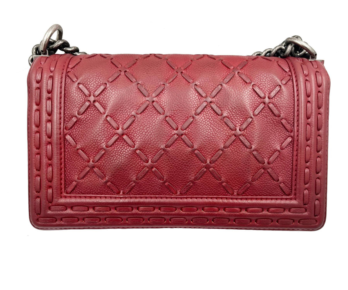 Top Quality Chanel Dark Burgundy Dallas Stitch Medium Boy Bag