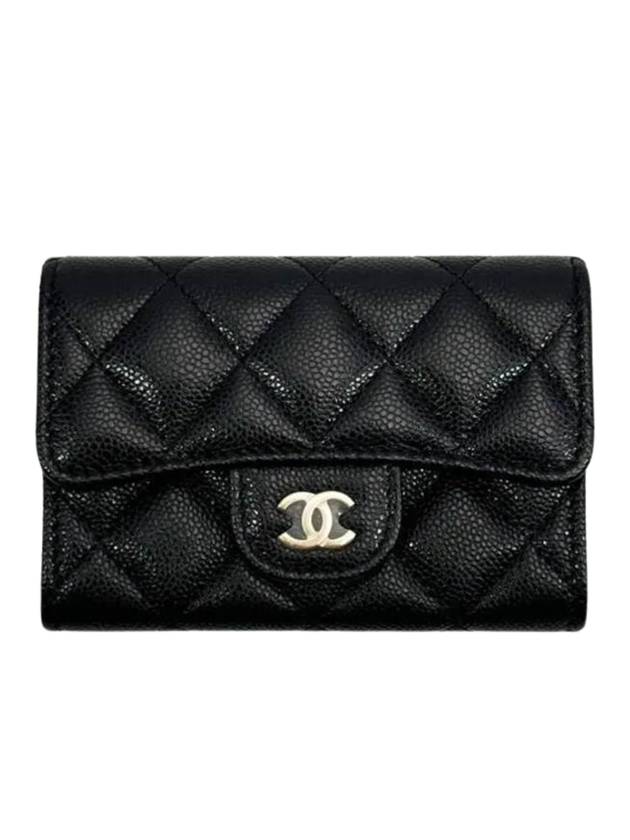 Classic Gold Logo Caviar Card Wallet Black Chanel
