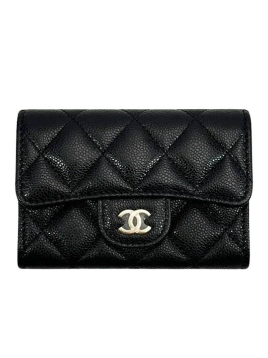 Classic Gold Logo Caviar Card Wallet Black Chanel