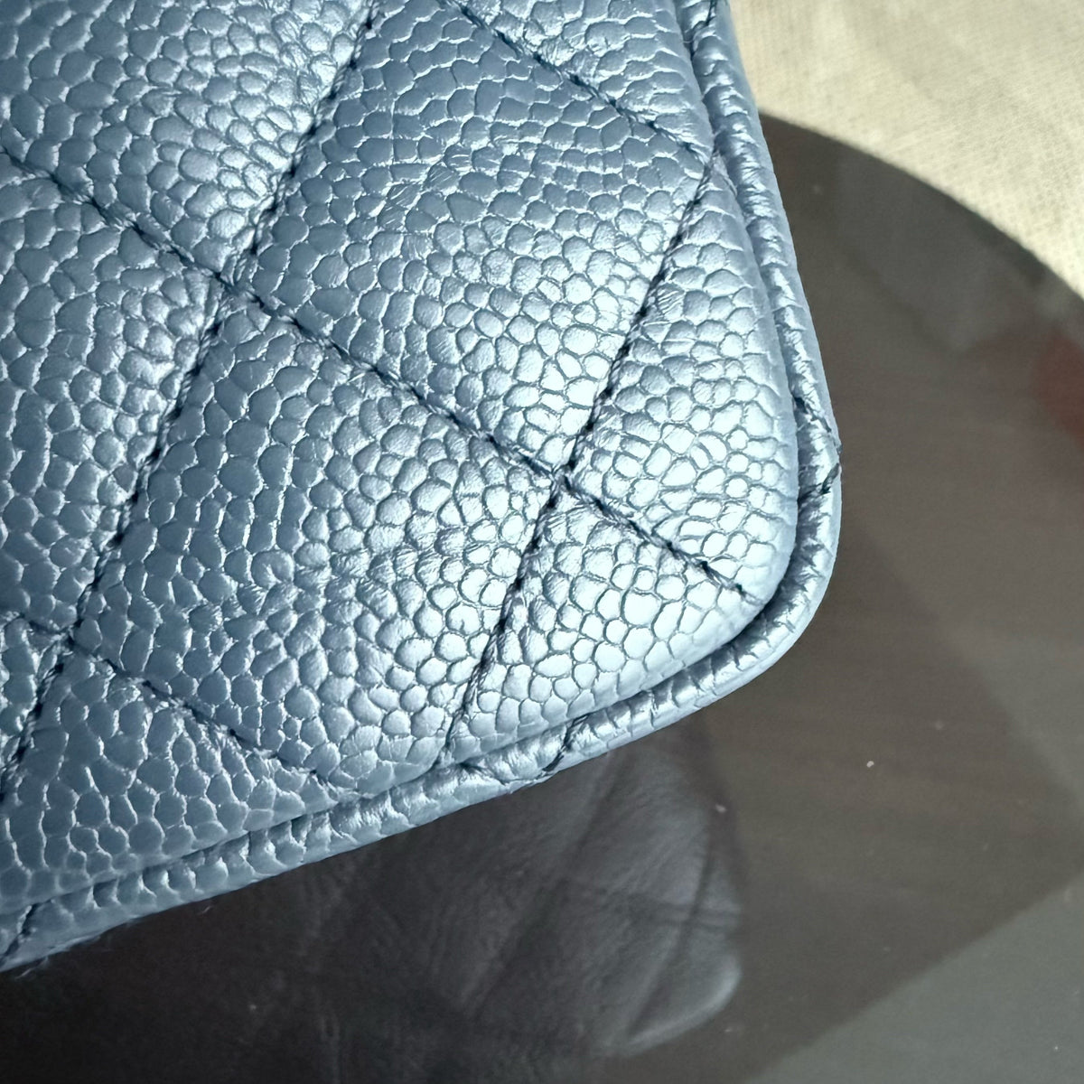 Chanel Seasonal Two-tone Flap - Caviar 27CM Quilted Grained Calfskin Blue Gold Hardware Series 21