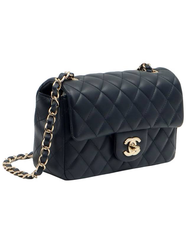 Dark Navy Lambskin CC Logo Champagne Gold Chain Classic New Mini Flap Shoulder Bag Chanel