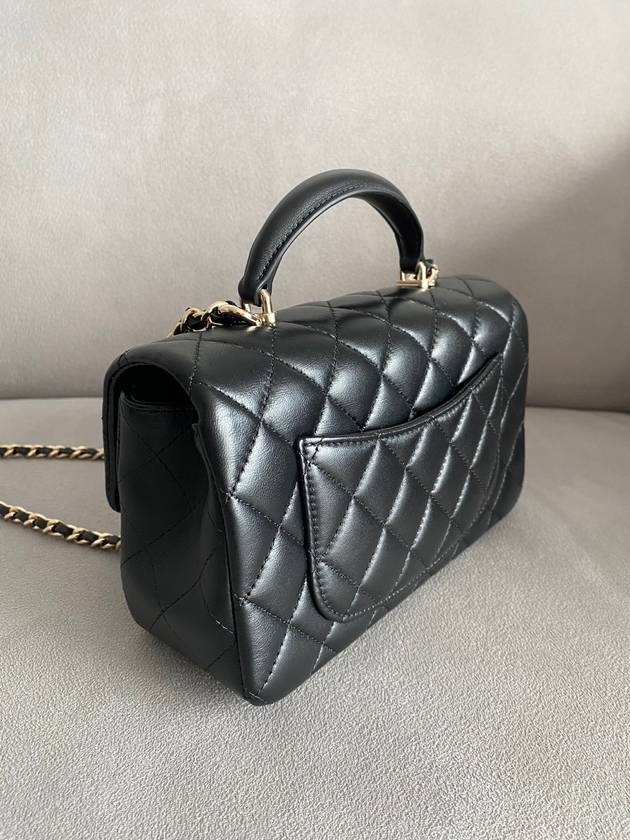 New Mini Top Handle Flap Bag Lambskin Black Gold Shamgol AS2431 Chanel