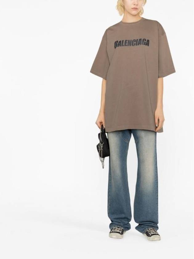 Luxury Balenciaga  Logo Print Short Sleeve T-Shirt Taupe