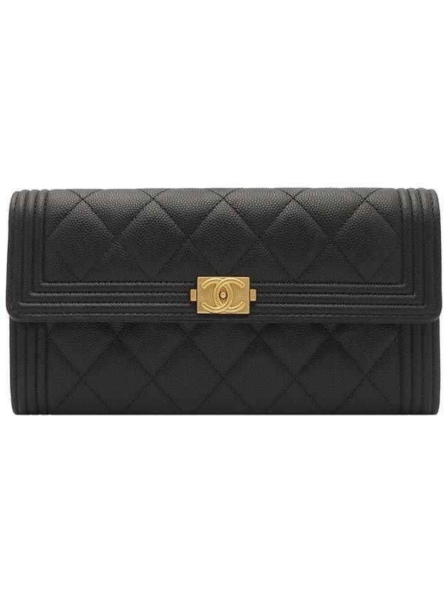Black caviar gold boy long flap wallet Chanel