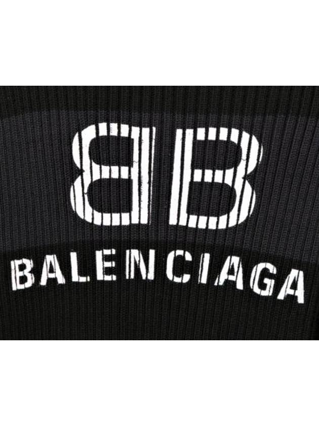 Luxury Balenciaga  Back BB Logo Stripe Cotton Knit Top Black