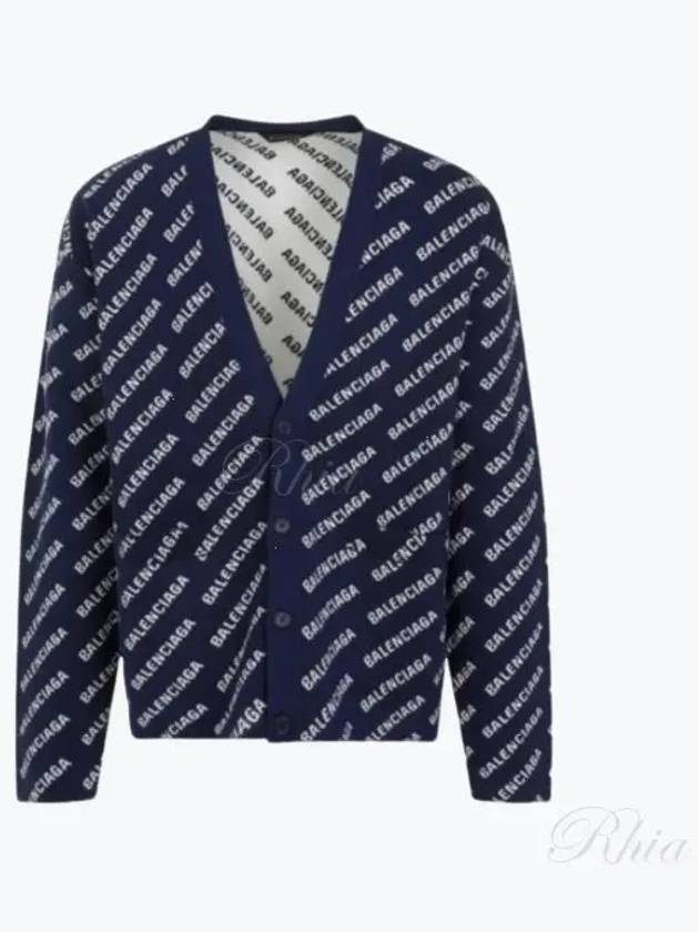 Luxury Balenciaga  Mini Allover Logo Knit Cardigan Blue