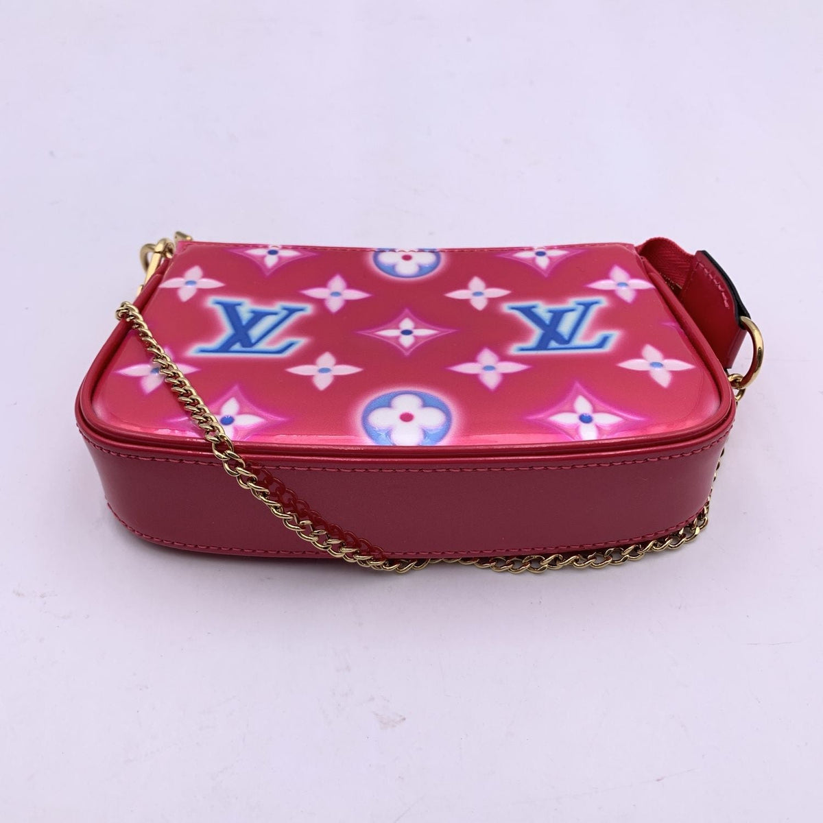 LOUIS VUITTON Pink Neon Monogram Vernis Mini Pochette Accessories Bag