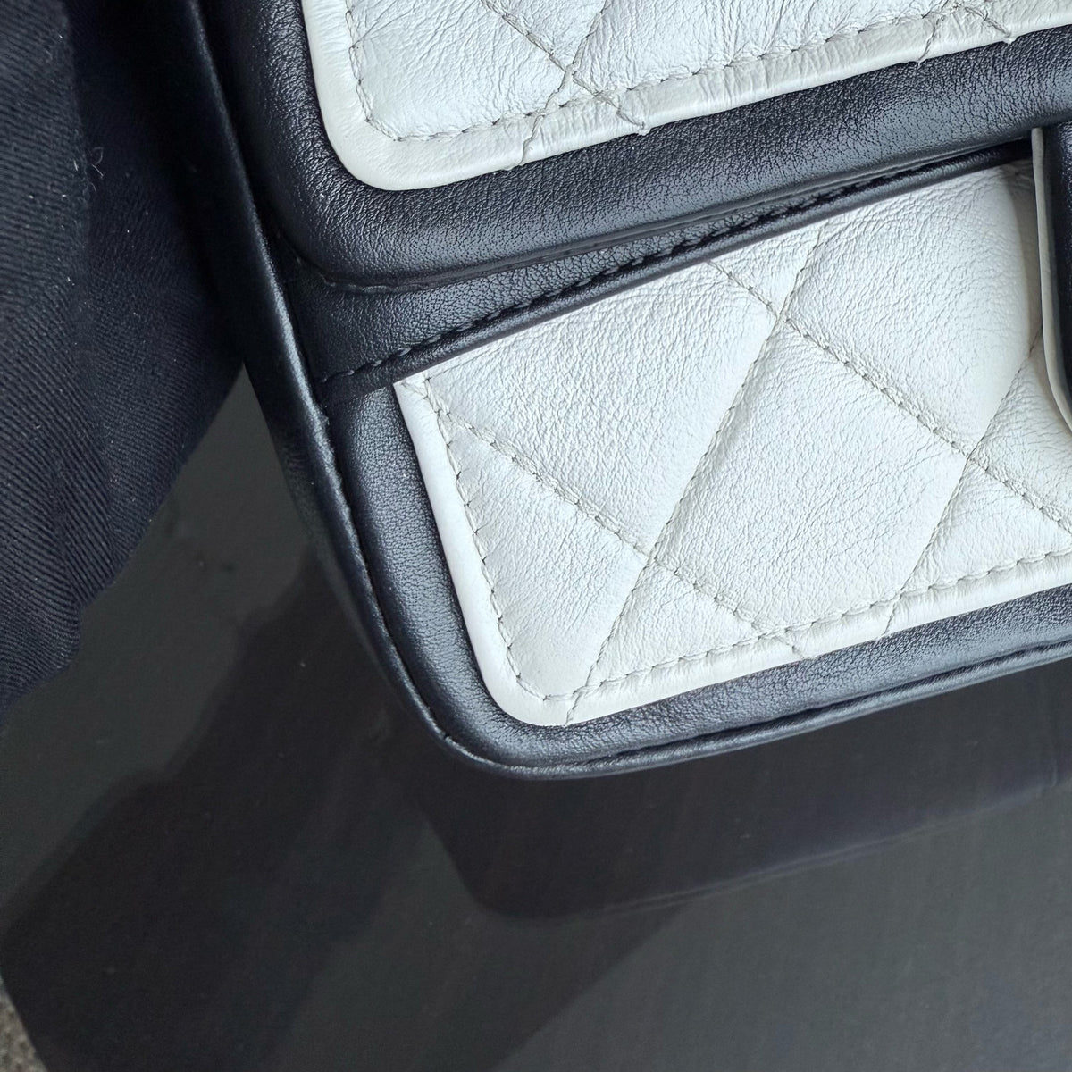 Chanel Seasonal Flap - 23CM Quilted Lambskin Bi-Color White Black Gold Hardware Series 19